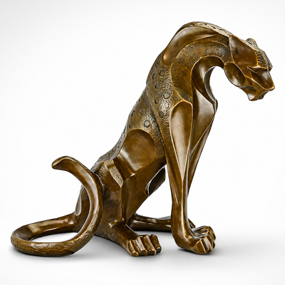Modernist Bronze Sculpture of a Seated Jaguar | Handcrafted Bronze