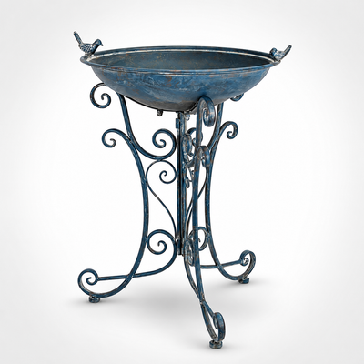 Pair of Iron Bird Baths, Old Blue | Handcrafted Iron Decor