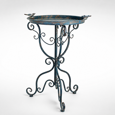 Pair of Iron Bird Baths, Old Blue | Handcrafted Iron Decor