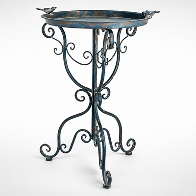 Pair of Iron Bird Baths, Old Blue | Handcrafted Iron Decor