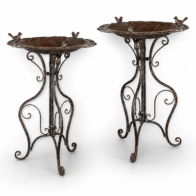 Pair of Iron Bird Baths - Weathered Grey | Handcrafted Iron Decor
