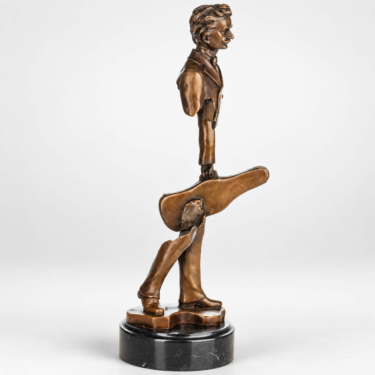 Musician with Violin Case Modern Bronze Sculpture