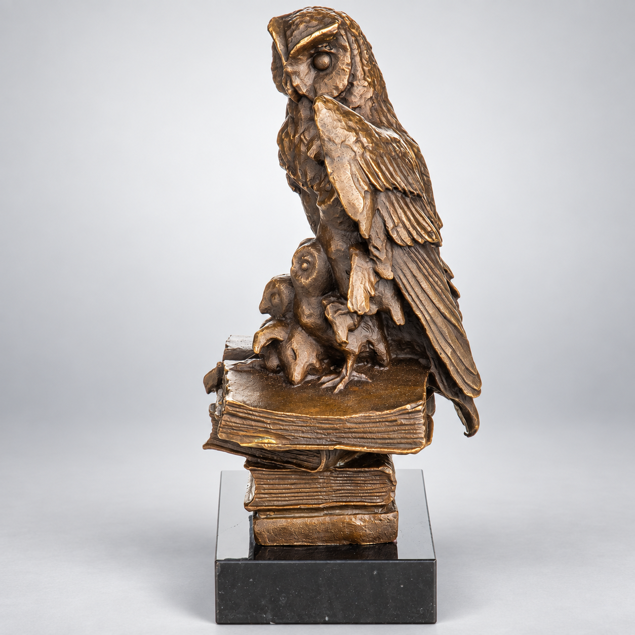 Owls on Books Bronze Sculpture – Library Decor