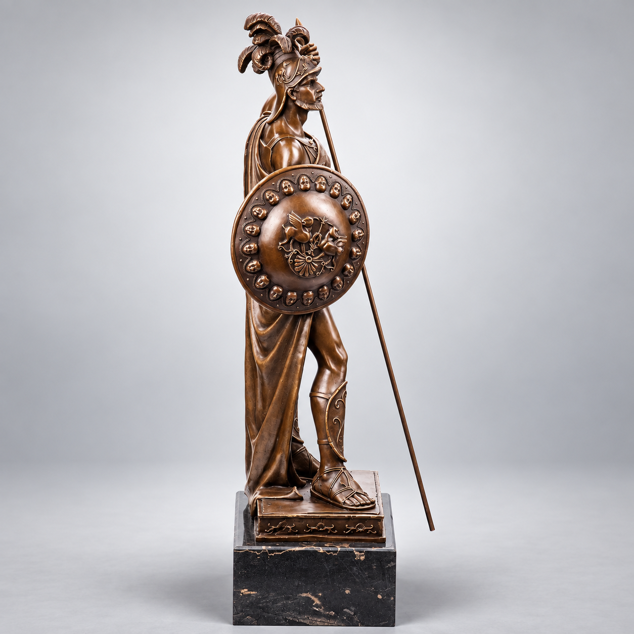 Roman Warrior with Spear and Shield Bronze Sculpture – Large