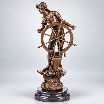 Ship Captain with Helm Bronze Sculpture – Nautical Decor