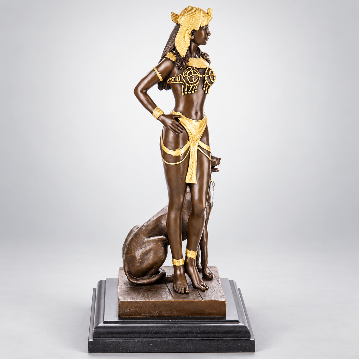 Cleopatra with Panther Gilt Bronze Sculpture – view 3
