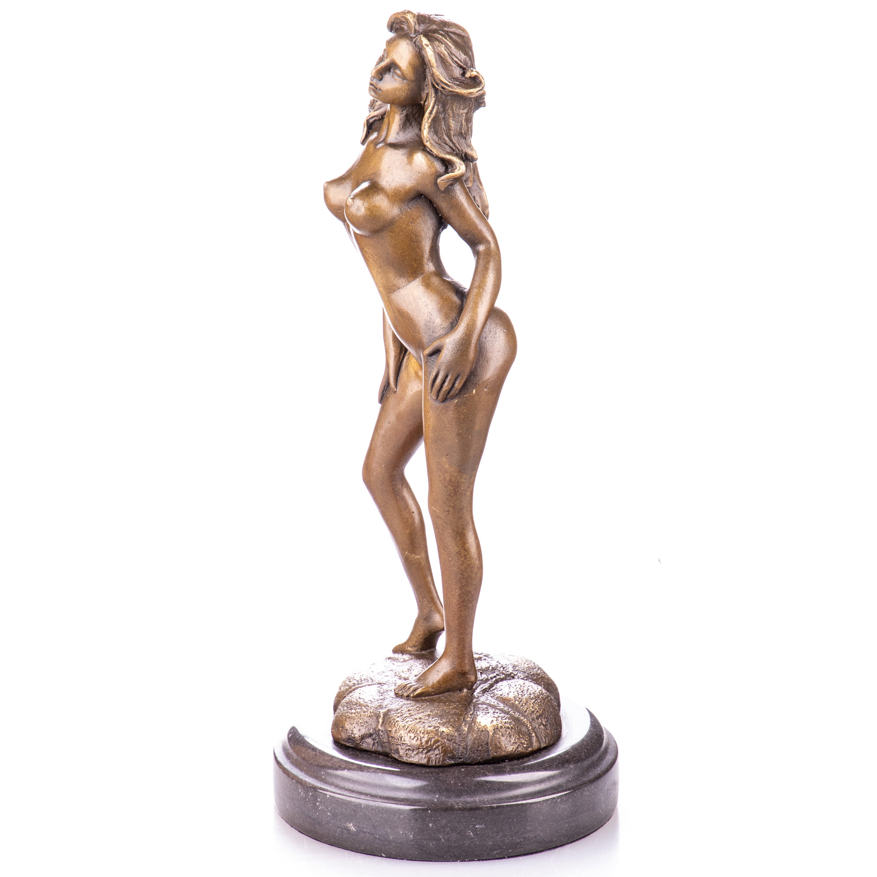 Female Nude Bronze Sculpture on Marble Base