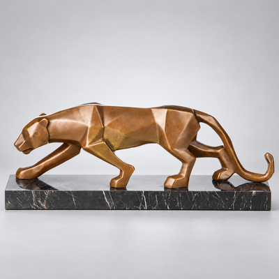 Cubist Panther Modern Bronze Sculpture