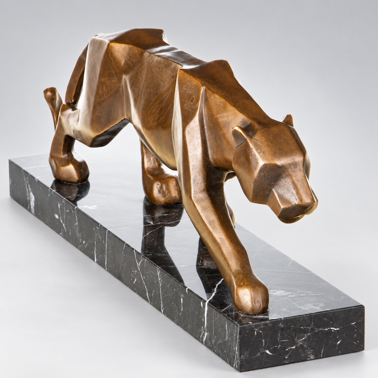 Cubist Panther Modern Bronze Sculpture