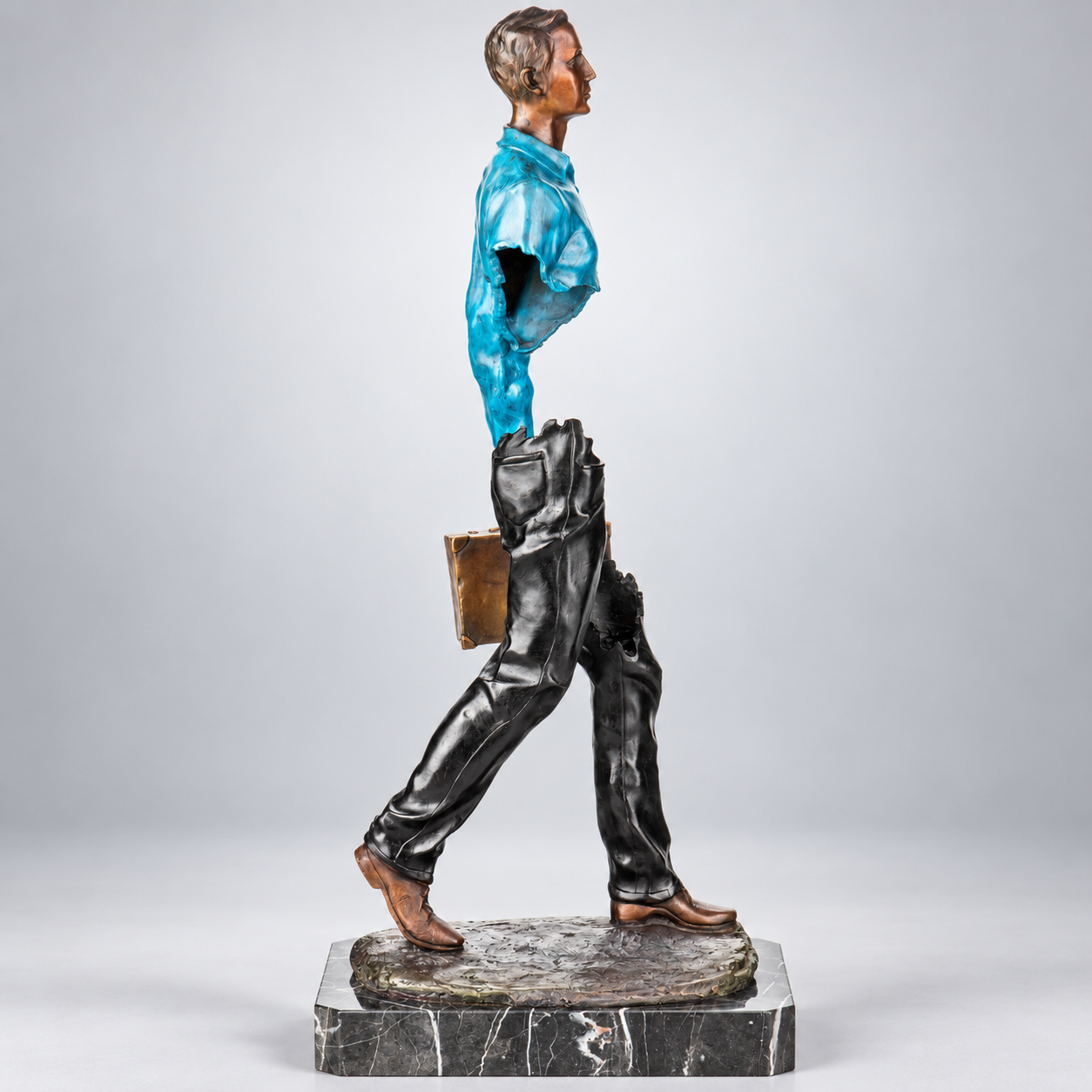 Man with Suitcase Modern Bronze Sculpture, Painted (Style B)