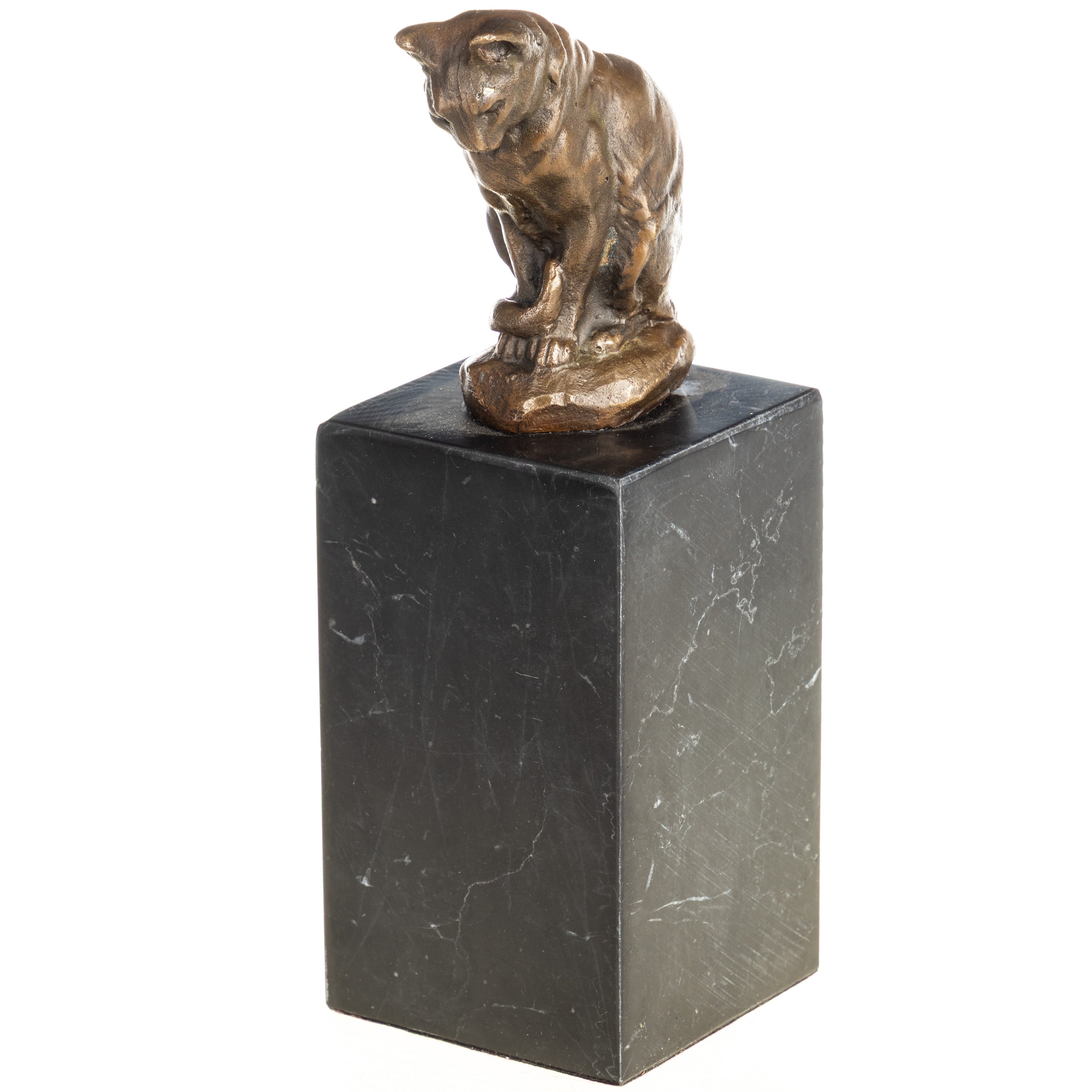 Cat Bronze Sculpture – Slender Seated Cat – view 3