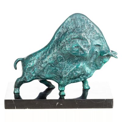 Green Patinated Bronze Figure Abstract Bull | Handcrafted Bronze Decor
