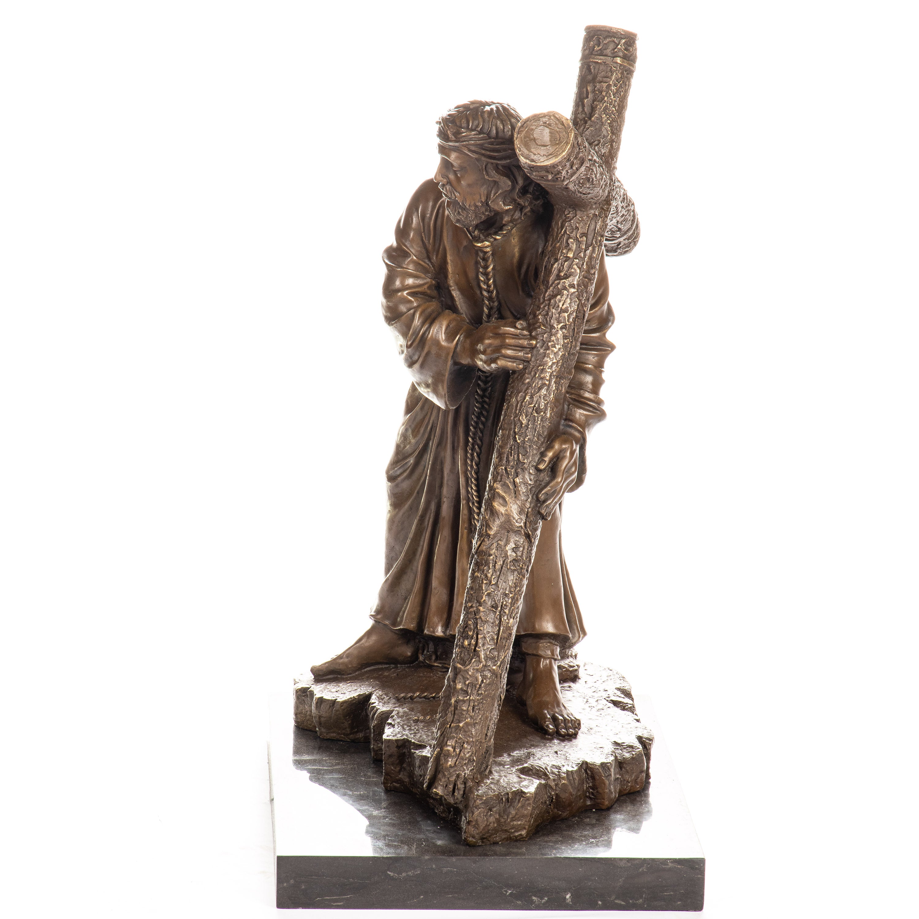 Jesus with Cross Bronze Sculpture – Large Religious Statue