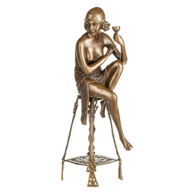 Seated Lady with Goblet | Handcrafted Bronze Decor