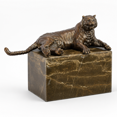 Reclining Tiger | Handcrafted Bronze Decor | Unique Home Accent