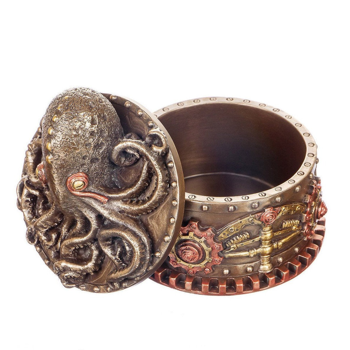 Steampunk Octopus Trinket Box: Bronzed Resin Jewelry Box