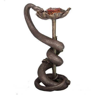 Cold Cast Bronze Snake on Poppy Candle Holder - Veronese Design