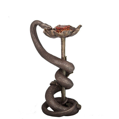 Cold Cast Bronze Snake on Poppy Candle Holder - Veronese Design