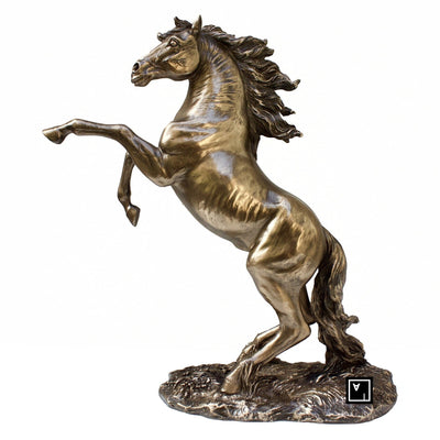 Rearing Horse Statue: Bronzed Resin Wild Horse Decor
