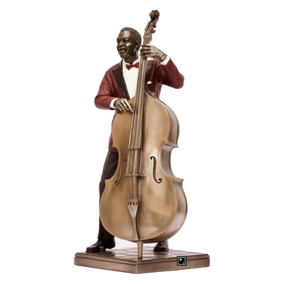 Bronzed Double Bass Player Statue: Jazz Musician Decor