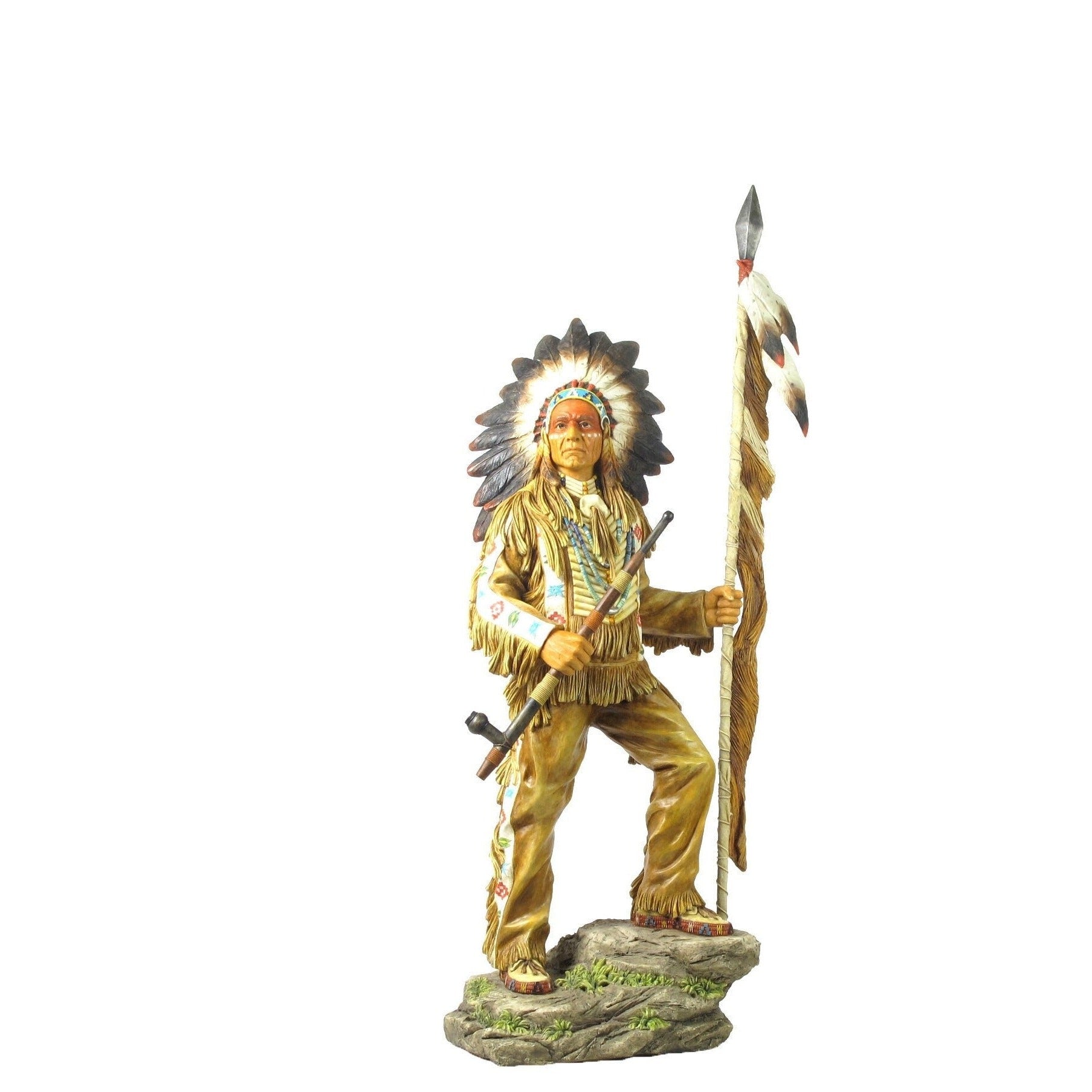 33.46 Inches Large Indian Chef Statue. Larga Native American Sculpture