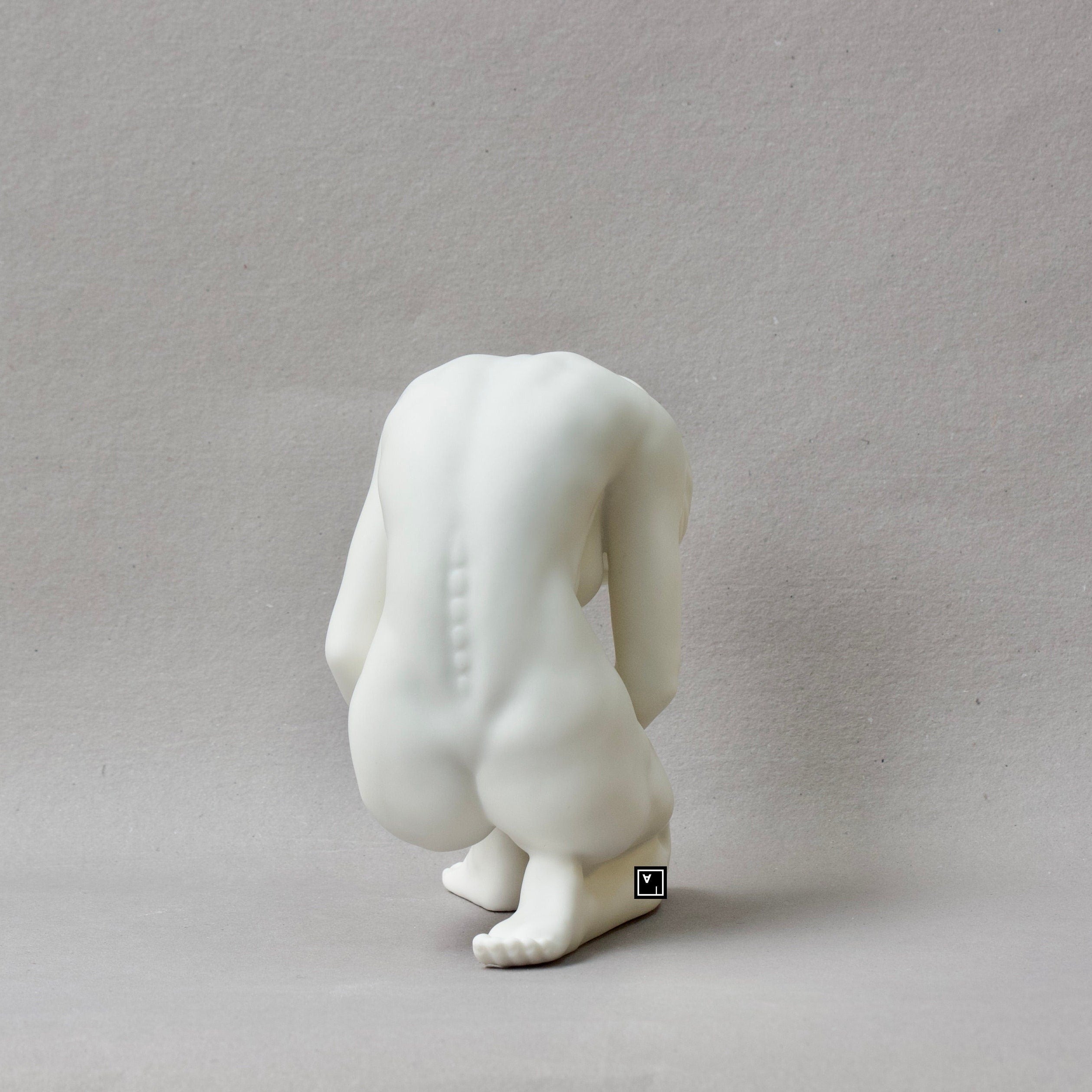 Nude Woman Sitting on Knees Pose Statue. Nude Matt Fine Porcelain Sculpture