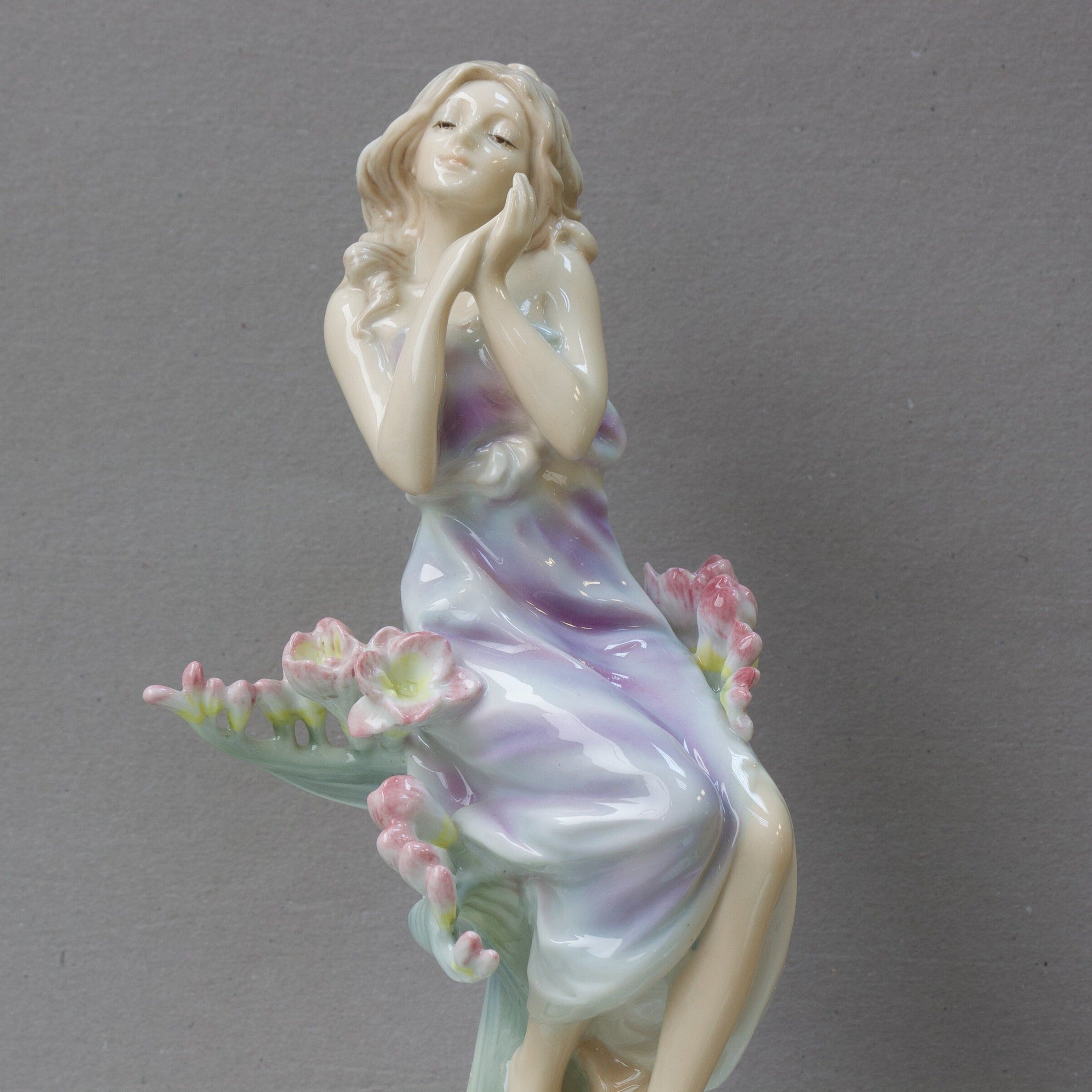 Art Nouveau Fine Porcelain Centerpiece Tray with Girl and Flowers