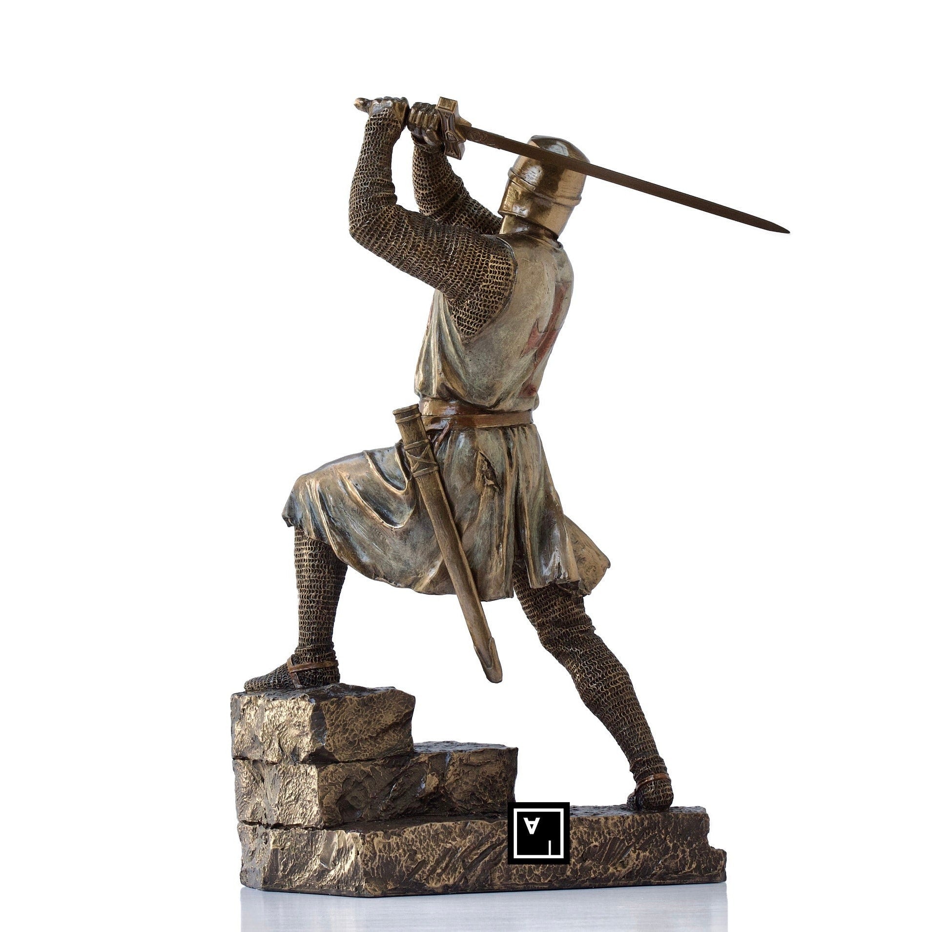 Knights on Templar on Stairs Slashing with Two Handed Sword Statue