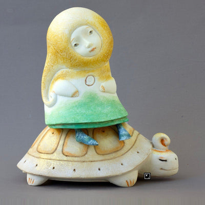Ima Naroditskaya Art Doll Figurine: Child on Turtle, Modern Sculpture