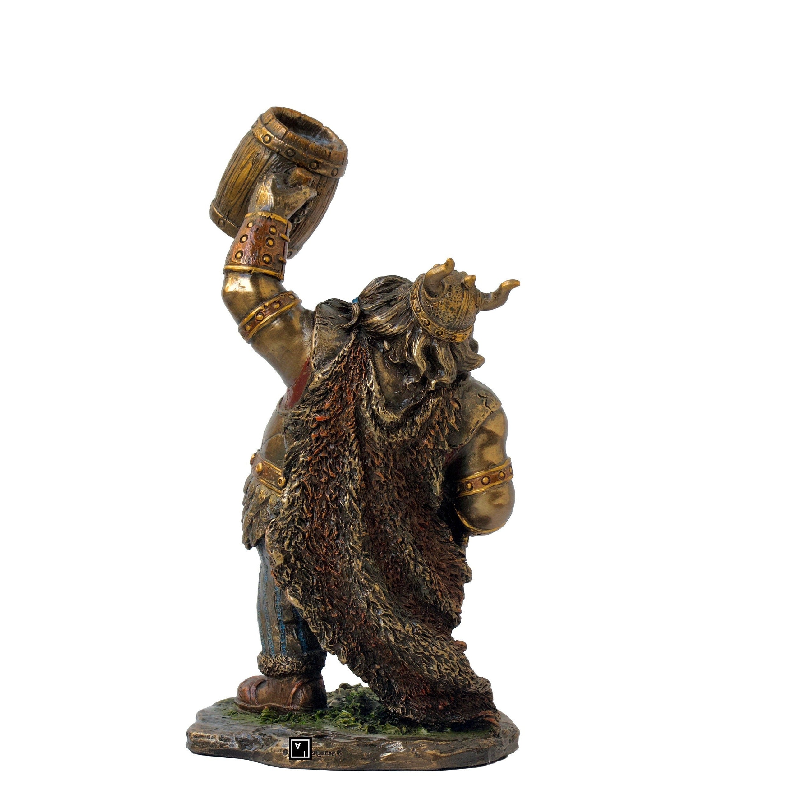 Cold Cast Bronze Viking Drinking Beer Statue - Handmade