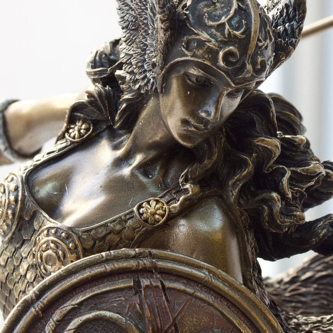 Bronzed Valkyrie Statue: Nordic Norse Goddess Figurine