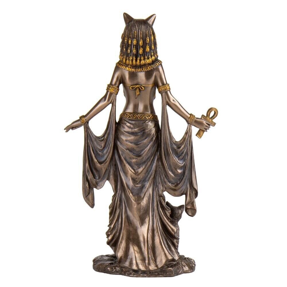 Egyptian Bastet Statue with Ankh, Cat Goddess Figurine