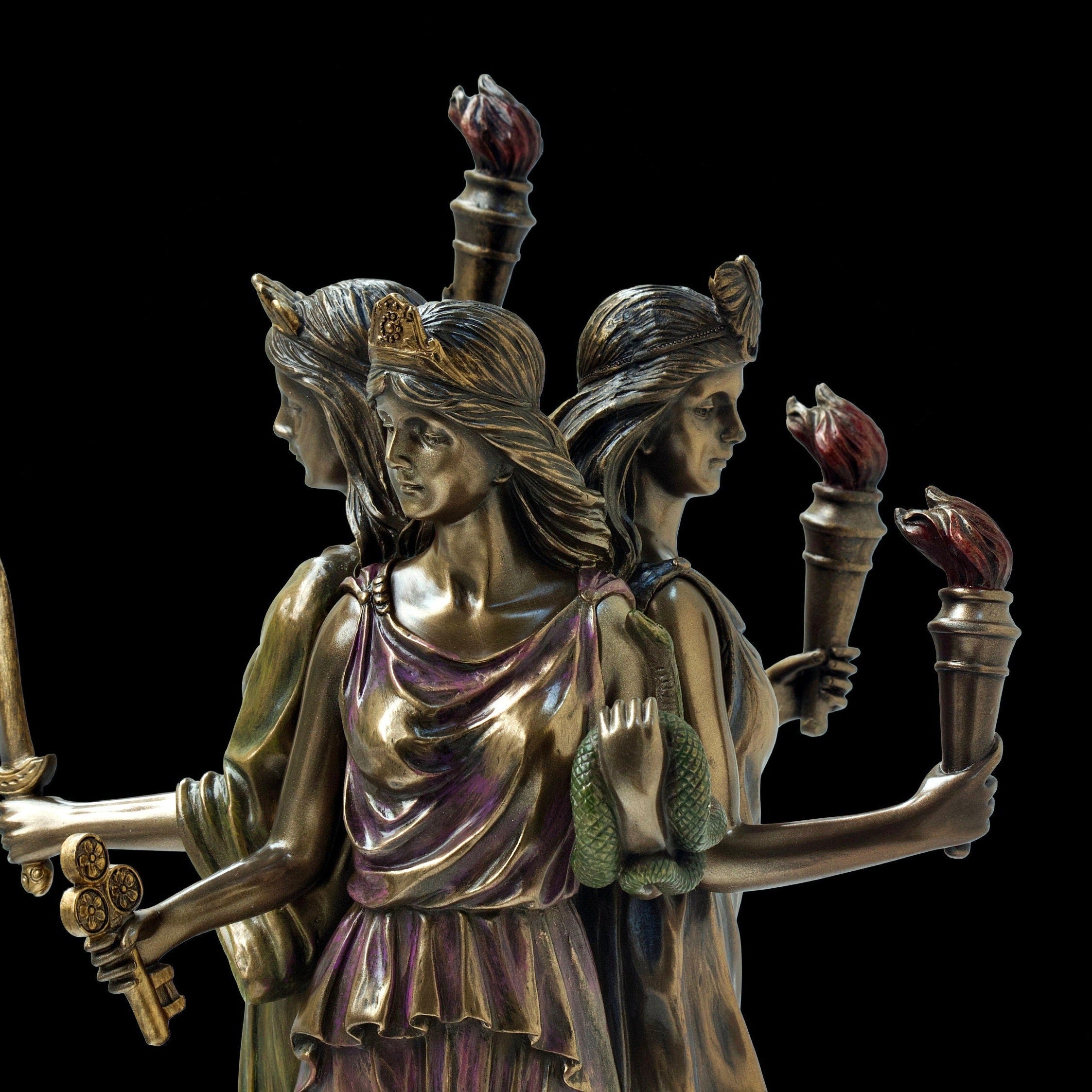 Hecate Statue: Bronzed Greek Goddess Figurine