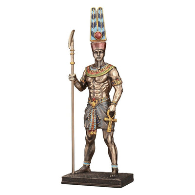 King Amun Statue: Bronzed Egyptian God Resin Sculpture (8.46 Inches)