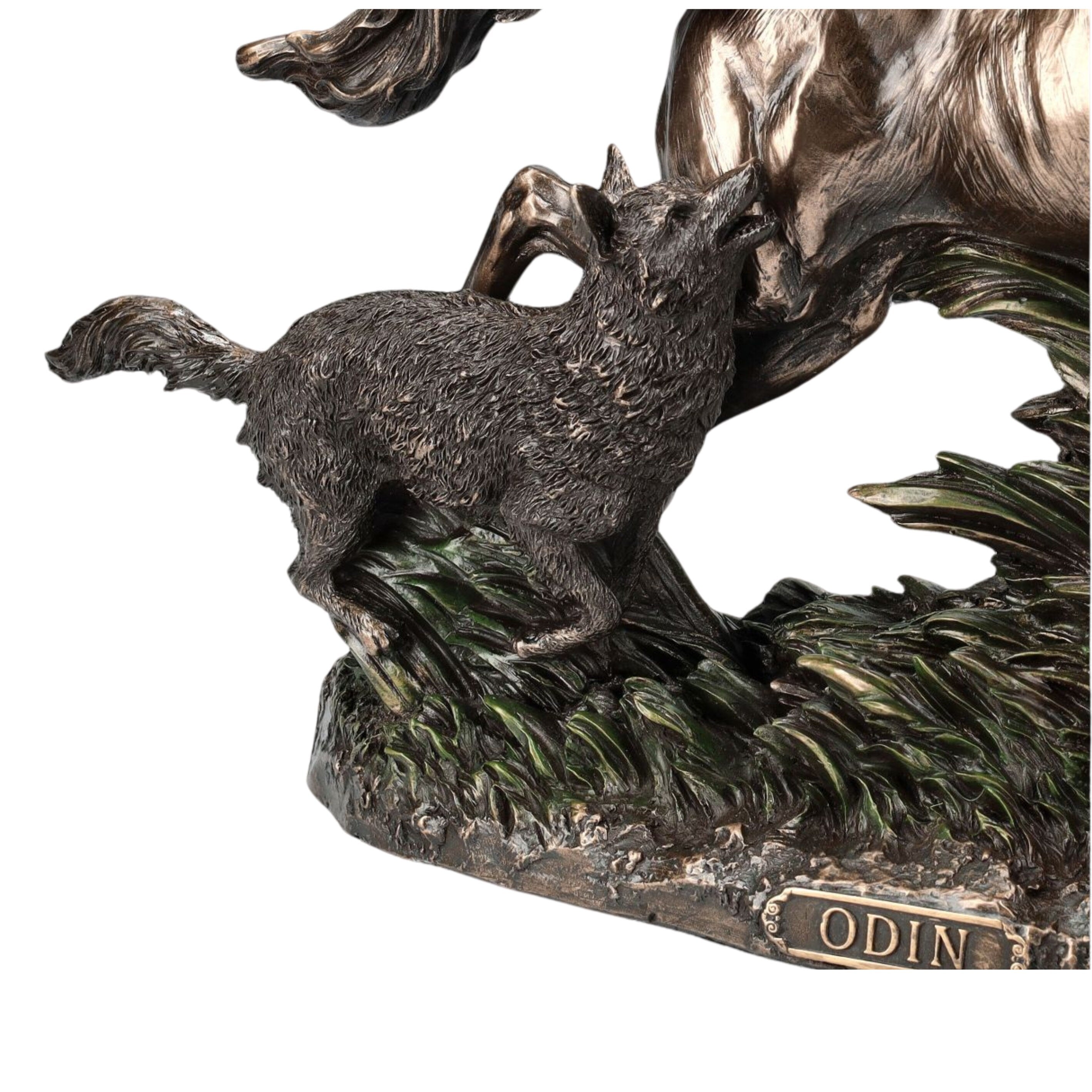 12.40 Inches Odin riding Sleipnir with Wolf Statue.