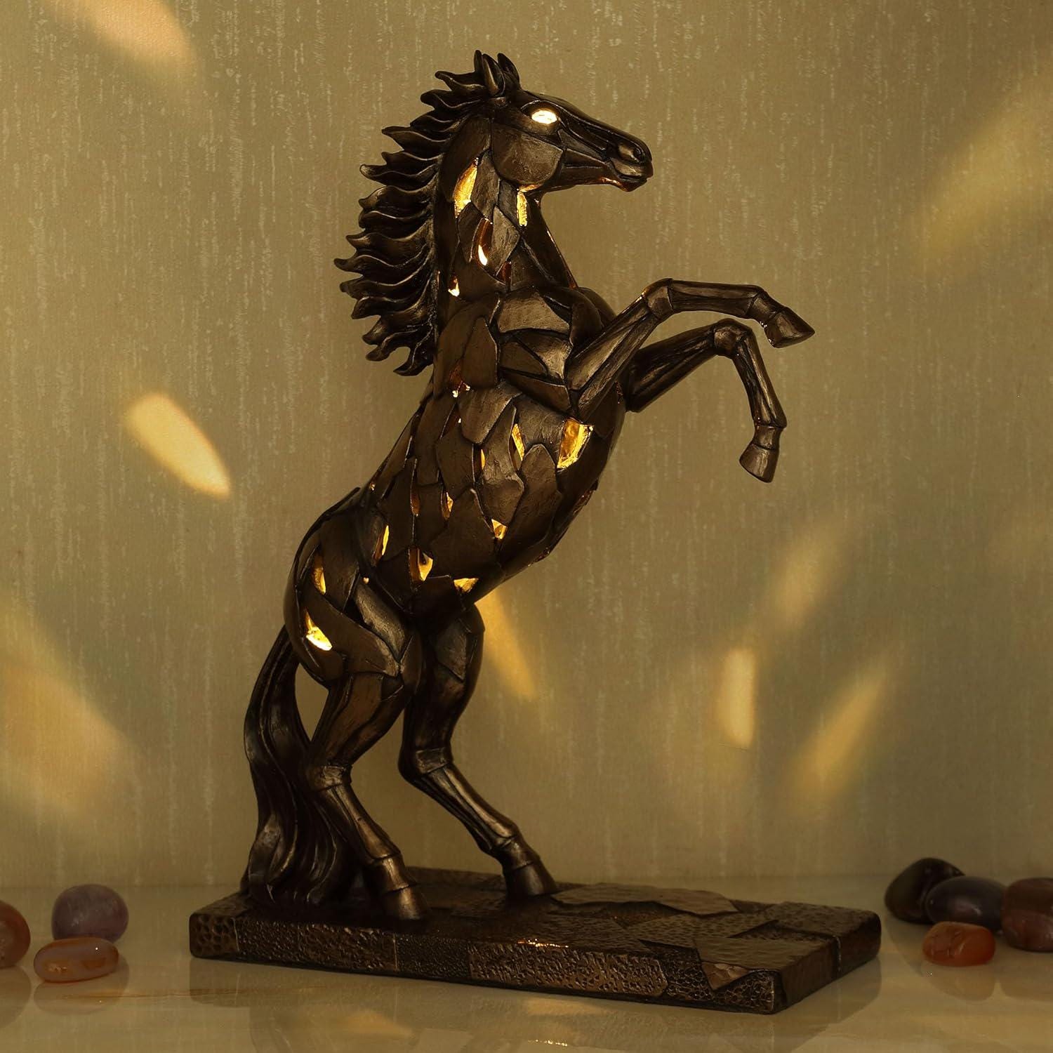 Rearing Horse Decorative Statue Sculpture with Led lights