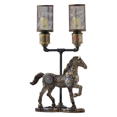 Steampunk Horse Desk Lamp, Double Light Mesh Table Lamp