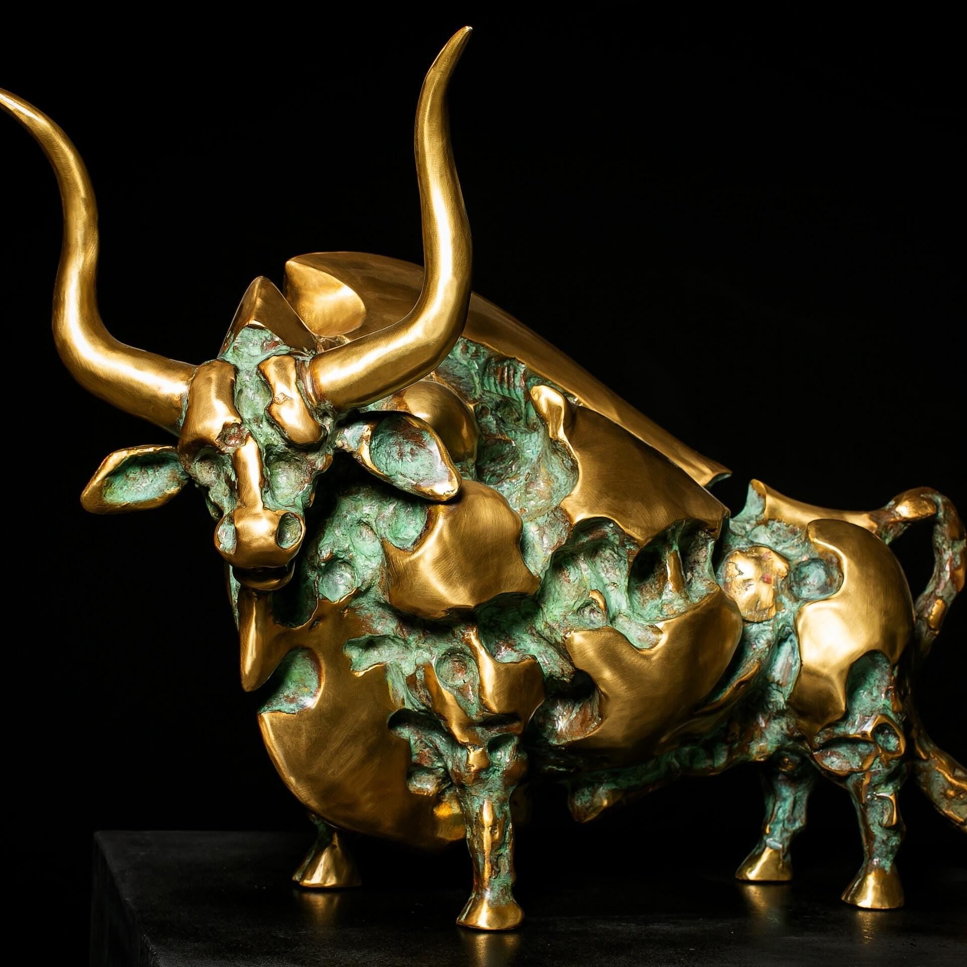 Large Solid Bronze Lucifero Toro Bull long horne Sculpture.