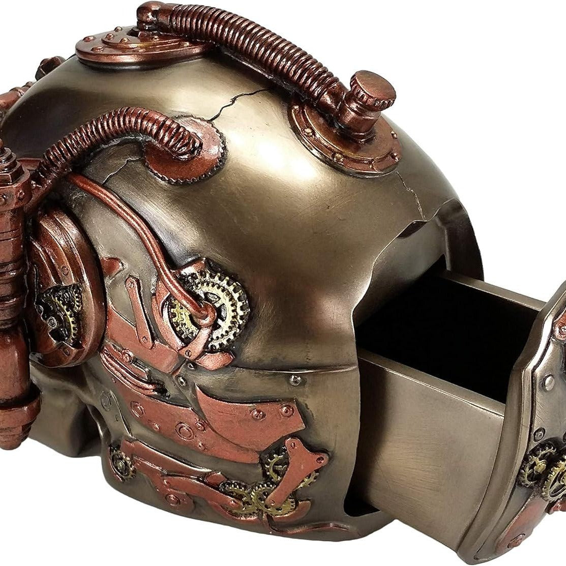 Steampunk Skull with Secret Drawer Statue Trinket Box