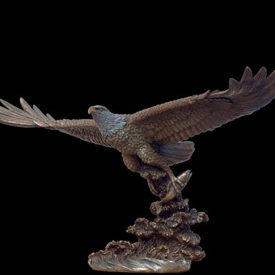 Large Bald Eagle Hunting Salmon Statue