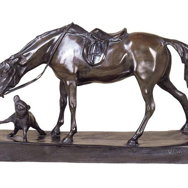 Bronze Horse and Dog Sculpture: Elegant Home Decor Art