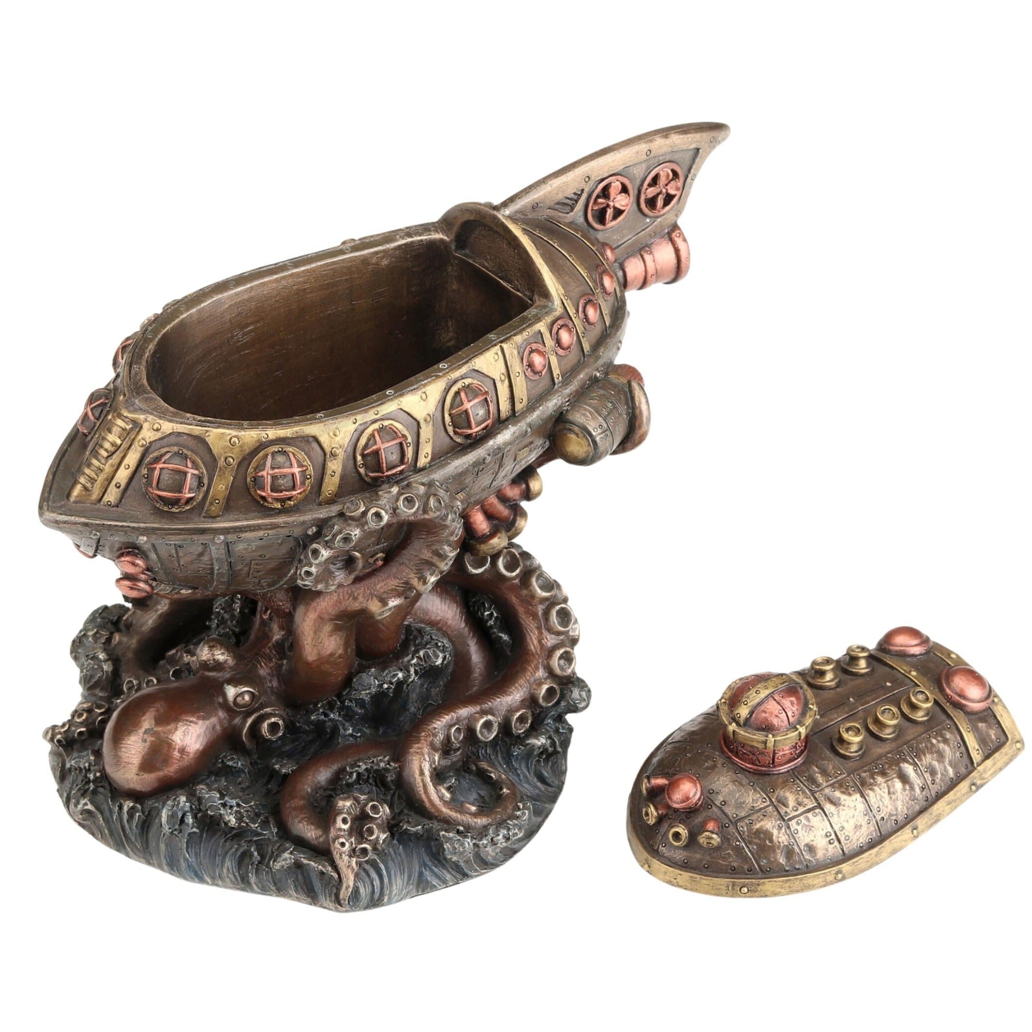 Steampunk Submarine vs Octopus Trinket Box