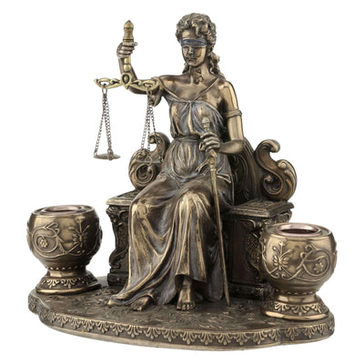 Lady Justice Statue Candle Holder: Cold Cast Bronze Themis Decor