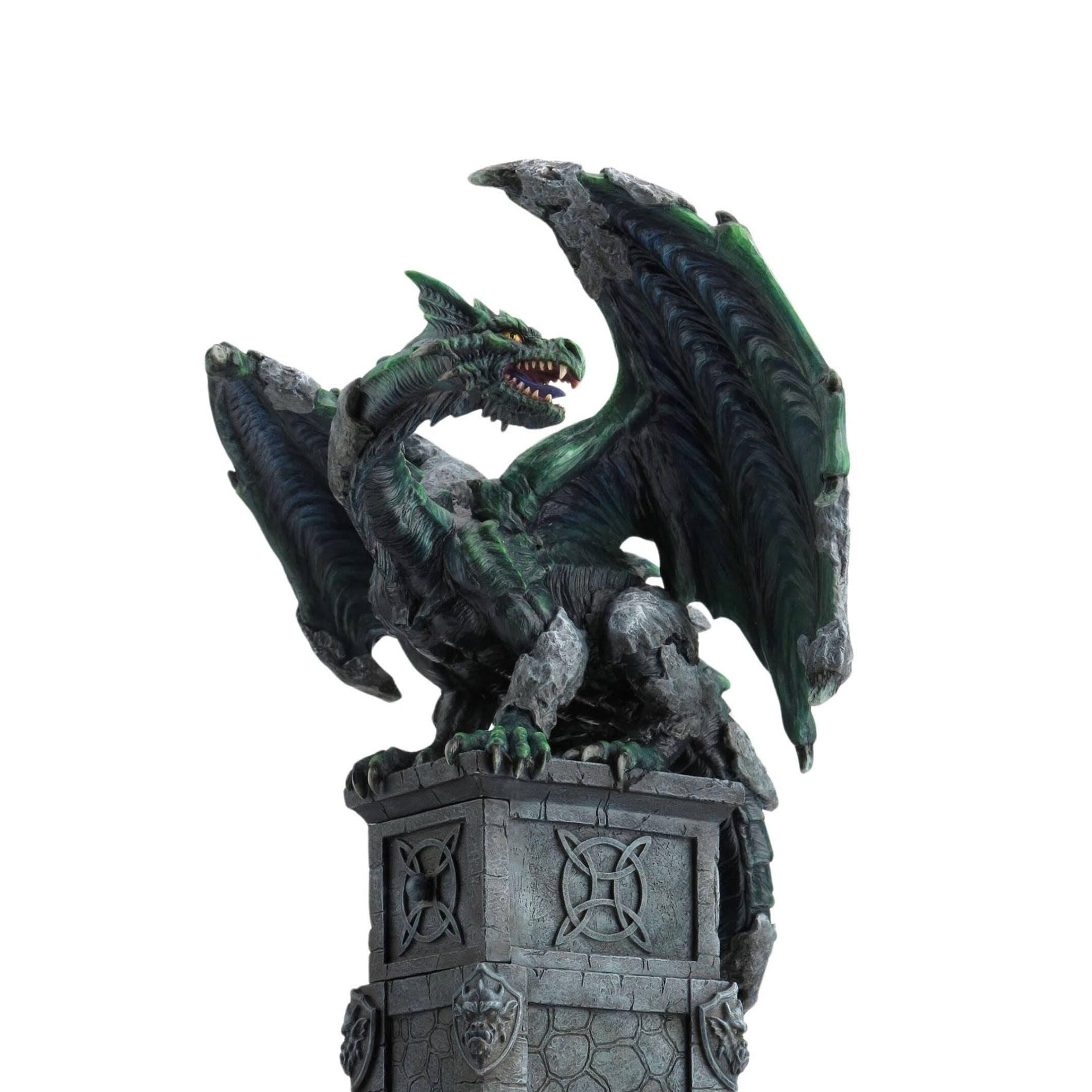 12.6 Inc Awakening Green Dragon Storage Box on a Column jewelry box
