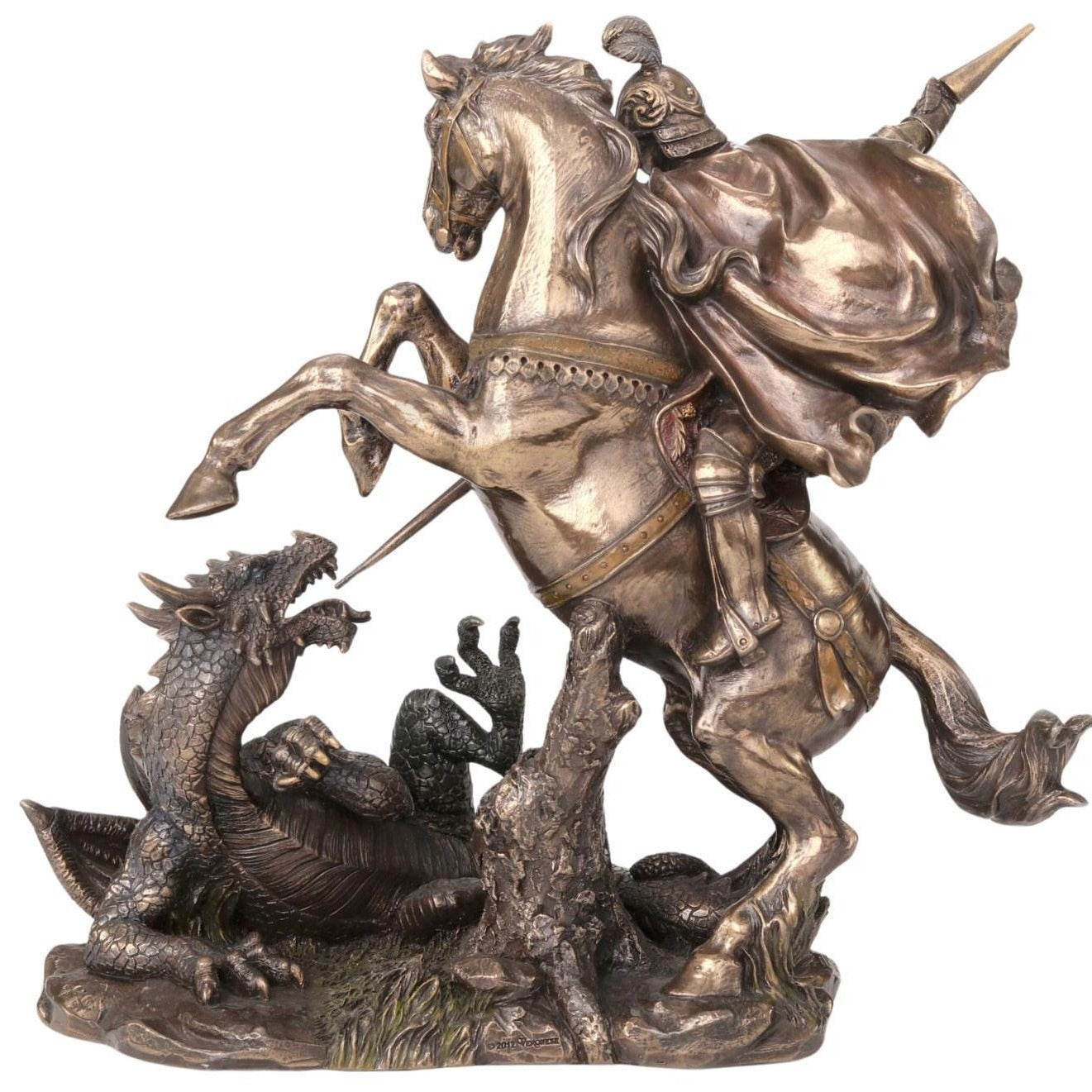 Saint George Killing Dragon Figurine - Bronzed Cold Cast Resin
