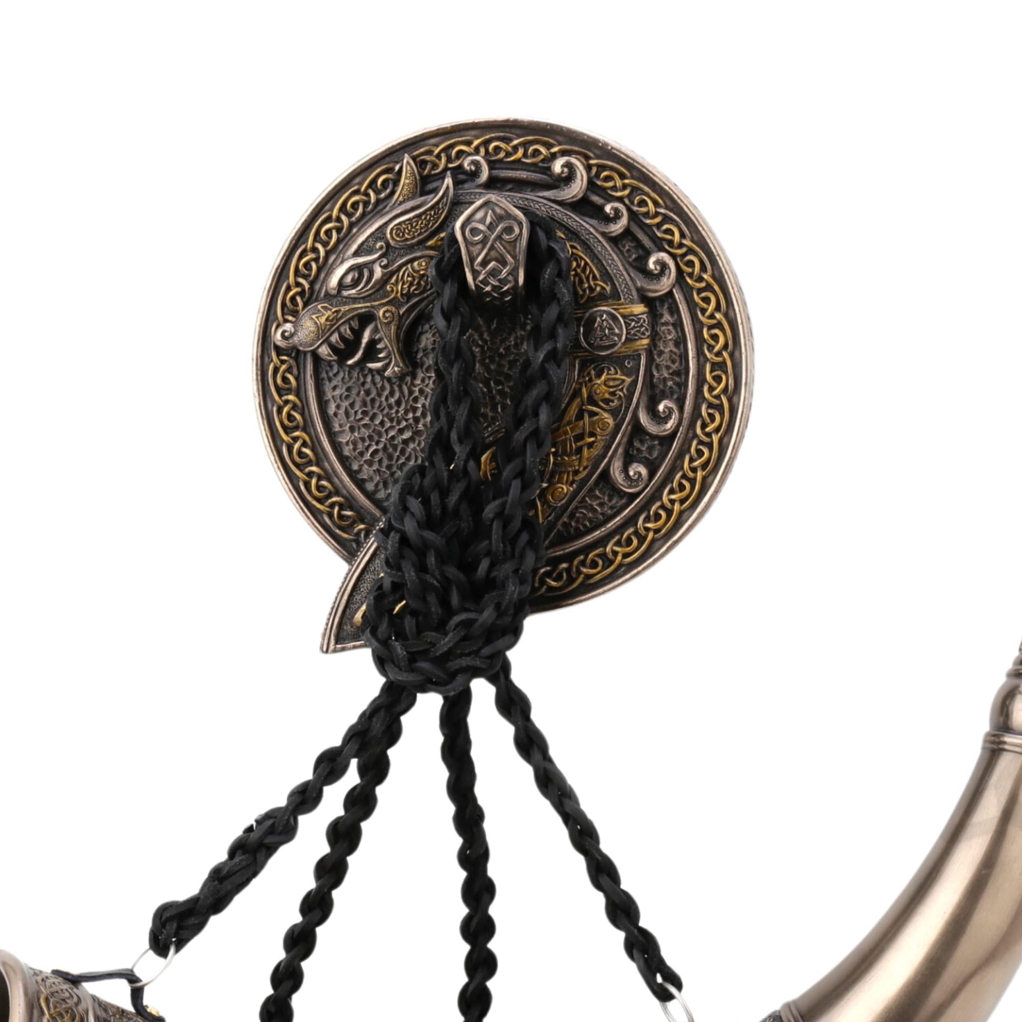 Sigur Slaying Fafnir Viking War Horn: Bronze Finish with Dragon Wall Mount