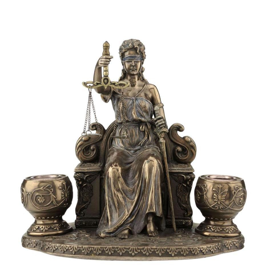 Lady Justice Statue Candle Holder: Cold Cast Bronze Themis Decor