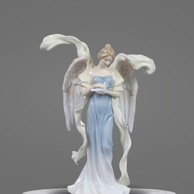 9.75 Inch Glazed Porcelain Open Winged Angel Figurine Holding Dove