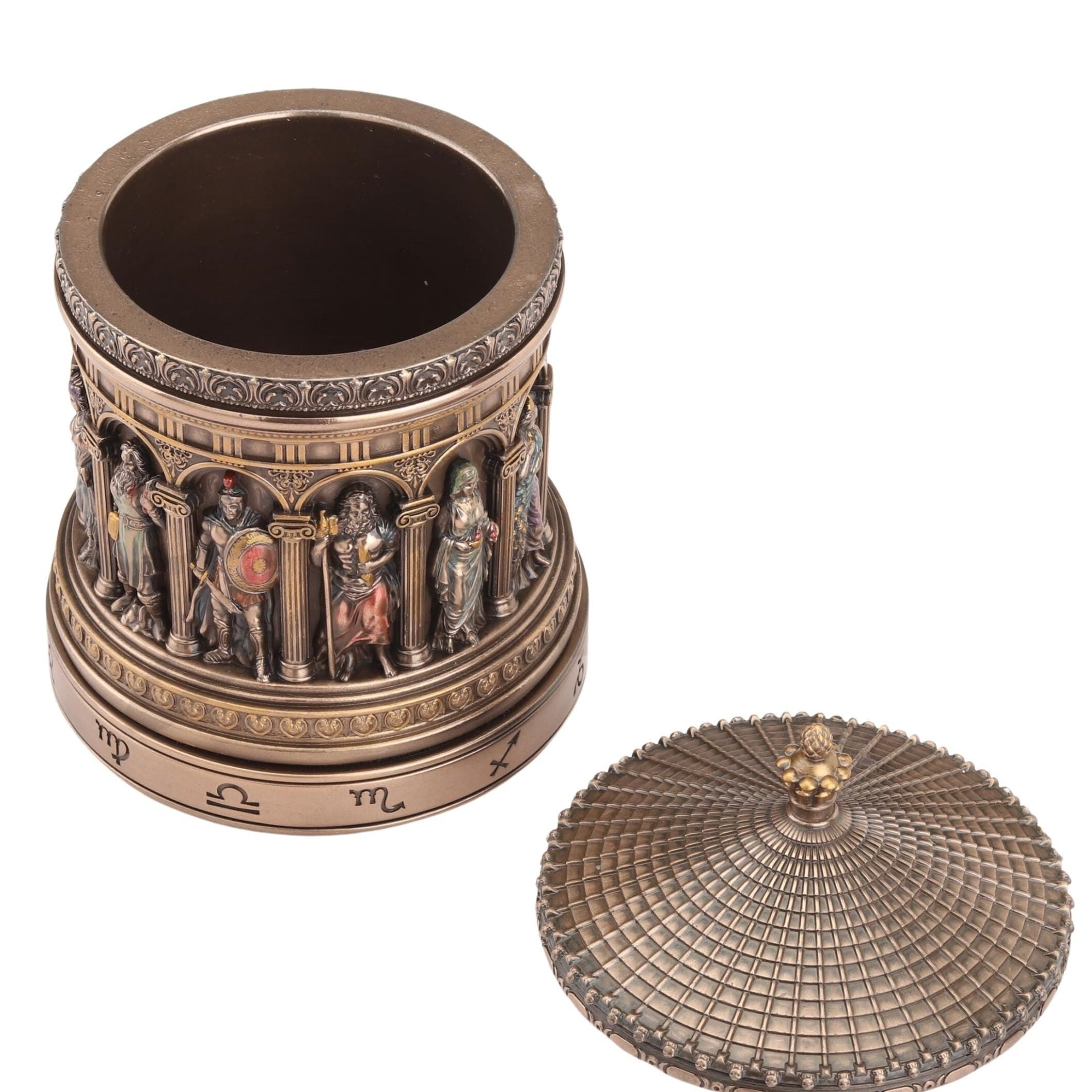 Greek Pantheon Rotunda Trinket Box: Rotating Zodiac Astrology Decor
