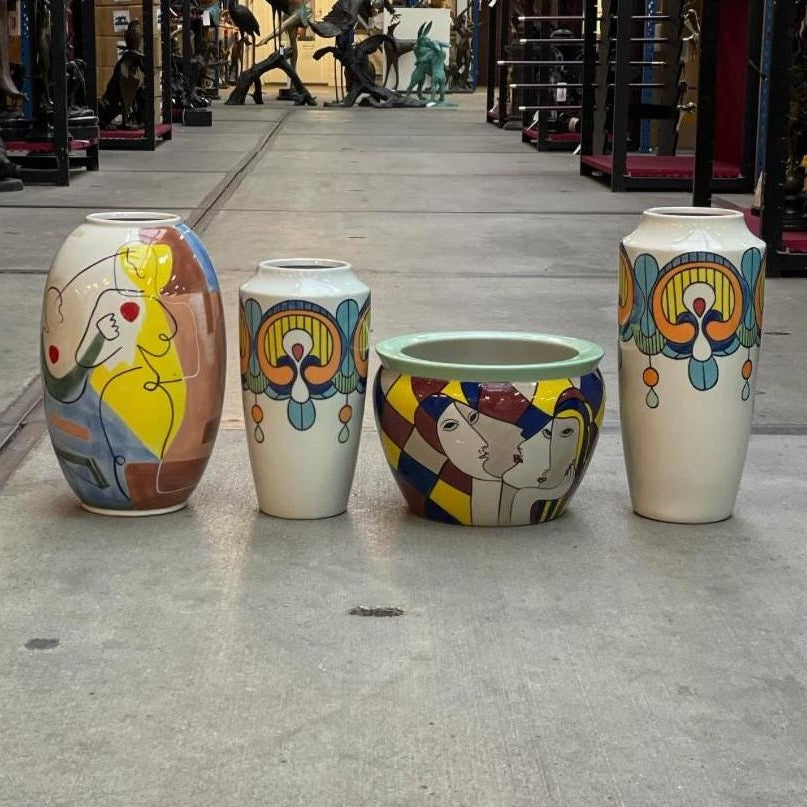 25.1 Inch Large Abstract Modern Art Picasso Style Porcelain Vase Colorful Hand-Painted Ceramic